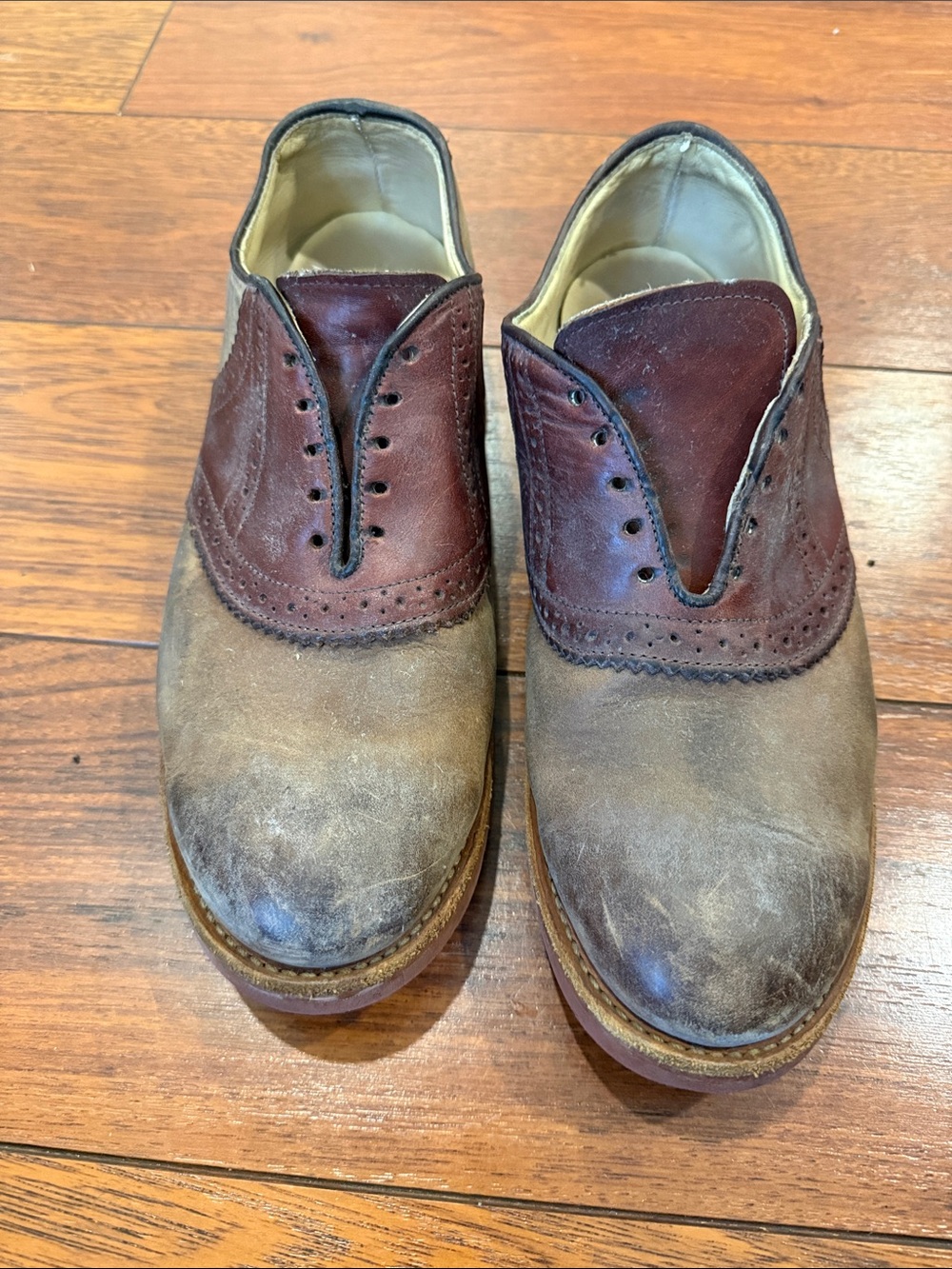 Men's Two-Tone Brown & Burgundy Leather Oxford Shoes